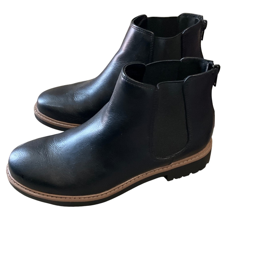 Esprit Sam Chelsea Ankle Boots Women 7.5 Black Lug Sole‎ Back Zip E1SMA01P